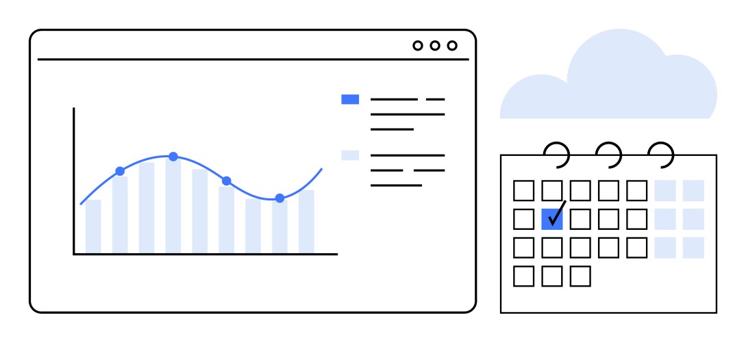 Data analytics dashboard with graph and calendar vektorbild