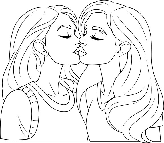 lesbian couple kissing cartoon isolated vector image