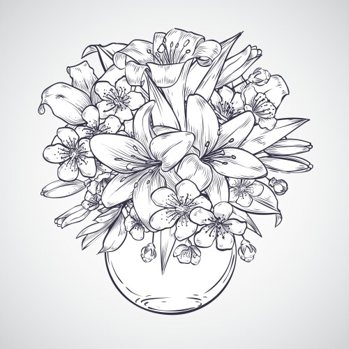 Sakura & Lily Bouquet Sketch Vector Image
