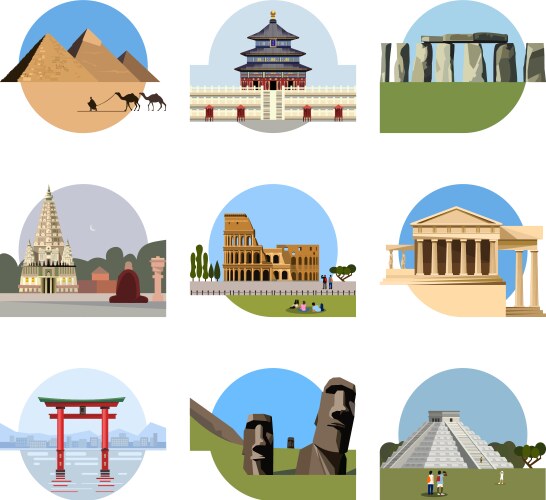 World landmarks flat icon set Royalty Free Vector Image
