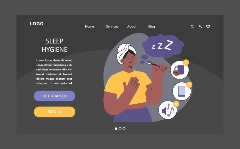 sleep hygiene dark or night mode web landing vector