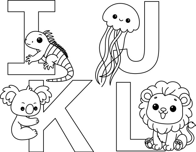 English alphabet with cute animals in cartoon vector image