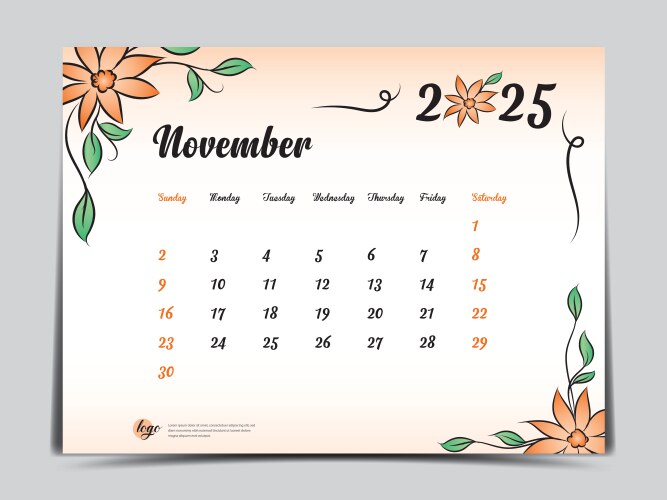 Calendar 2025 template yellow flowers design Vector Image