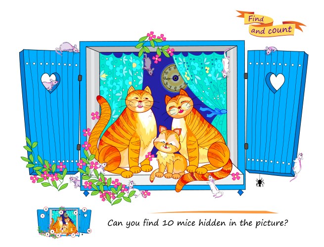 can you find 10 mice hidden in the picture logic vector image