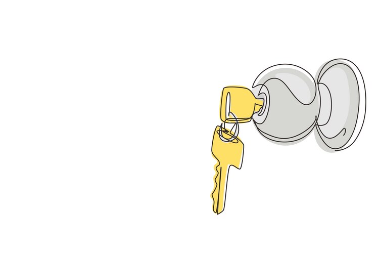 Continuous one line drawing door knob locks Vector Image