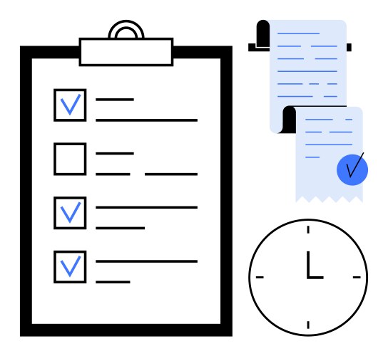 Task list with checks and time management icons vector image