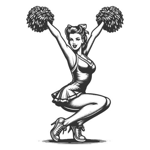 Pin-up style cheerleader engraving sketch Vector Image