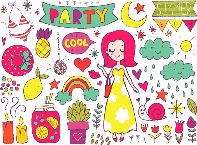 Hand drawn summer elements Royalty Free Vector Image