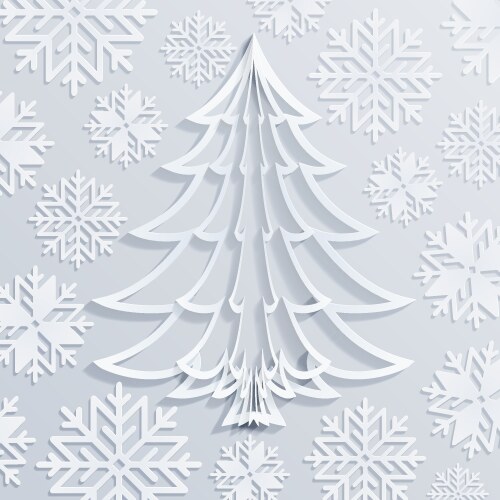 white paper christmas tree with snowflakes vector