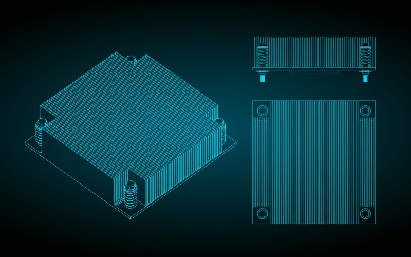 Server cpu cooler blueprints vector image