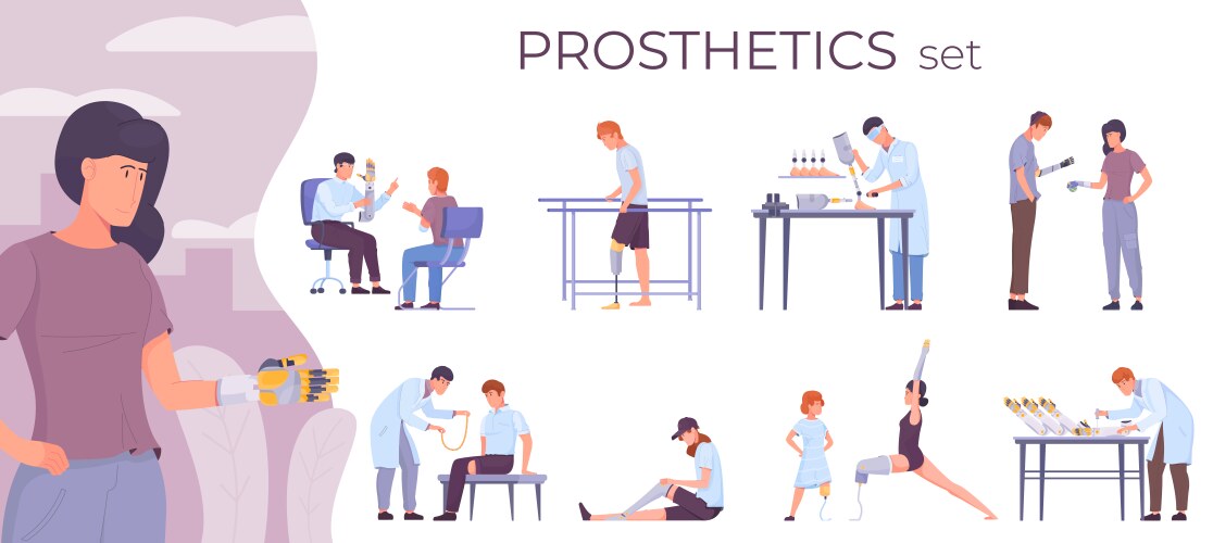 cyber prosthetics compositions set vector image