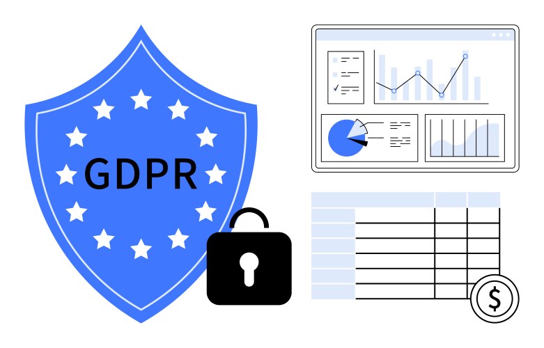 Gdpr shield with lock data analytics dashboard vector image