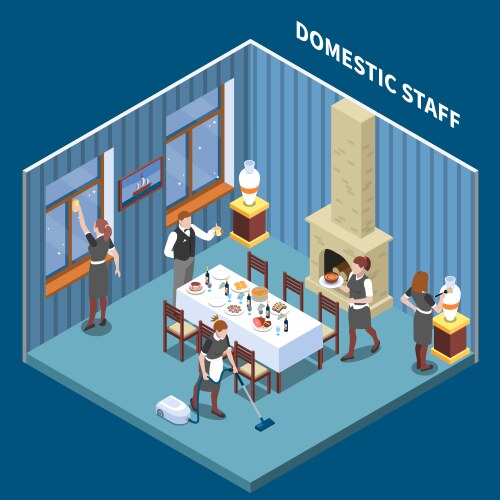 domestic staff isometric composition vector image