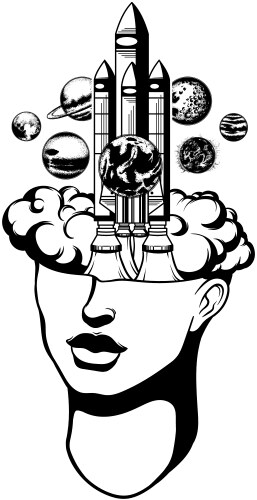 Cosmic Female Head with Rocket Vector Image