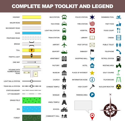 Map Icon Legend Symbol Toolkit Sign Vector Image