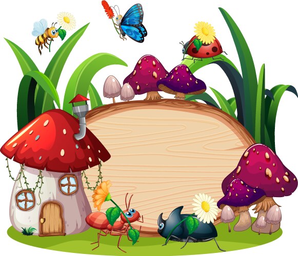 Border template design with insects in garden Vector Image