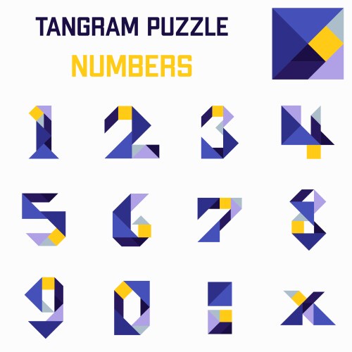 Tangram puzzle game schemas with different numbers vector image