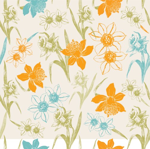 Retro Daffodil Floral Pattern Vector Image