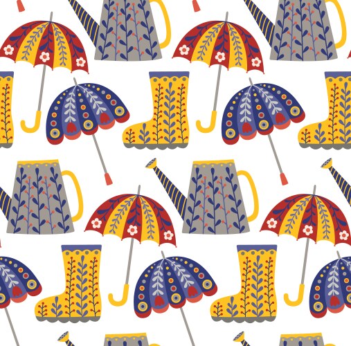 Seamless pattern with objects in folk style vector image