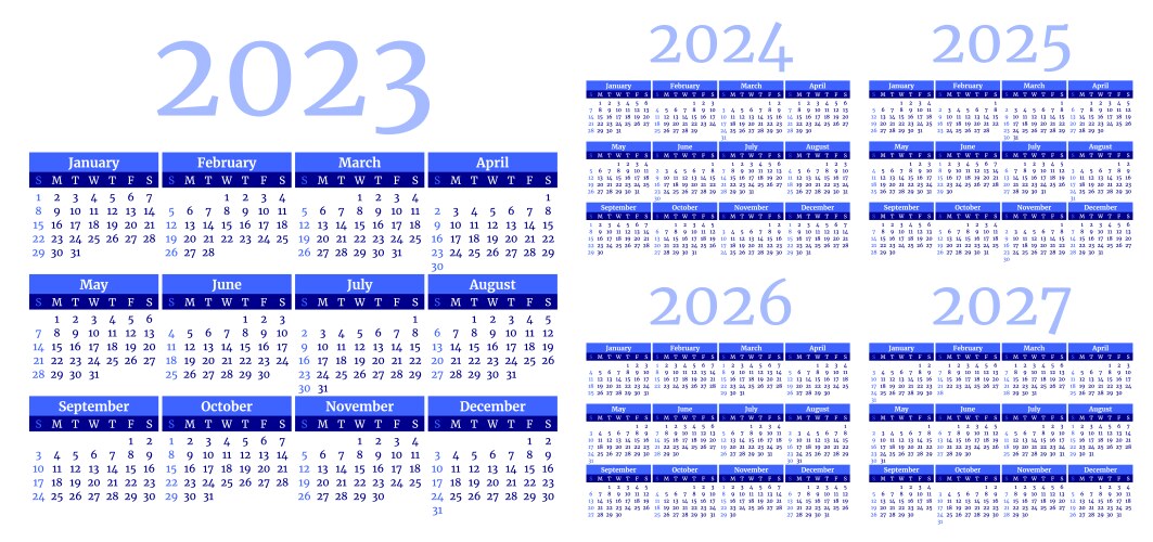 set of blue monthly calendar templates for 2023 vector