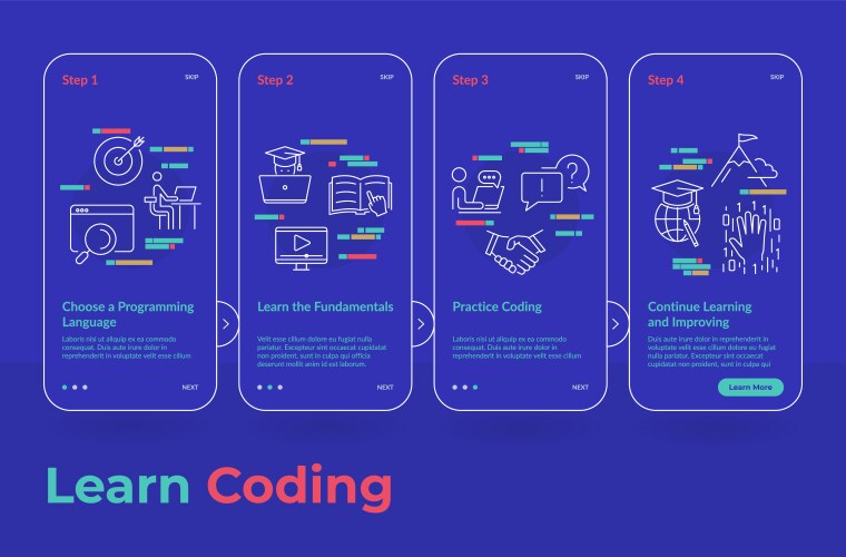 learn coding steps educational course mobile vector