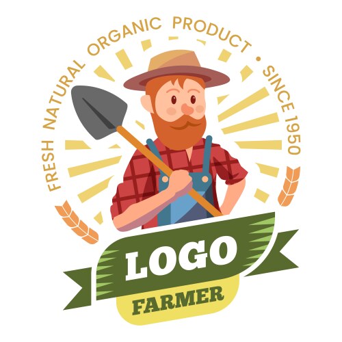 Farmer farm products and organic food label Vector Image