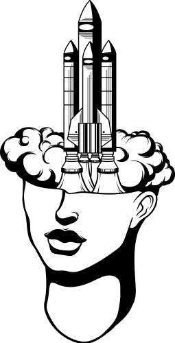 Surreal Female Head with Rocket Vector Image