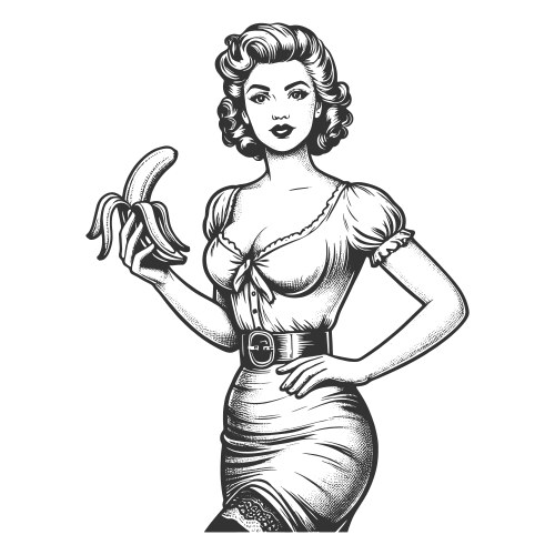 Pin-up girl with banana engraving vector image