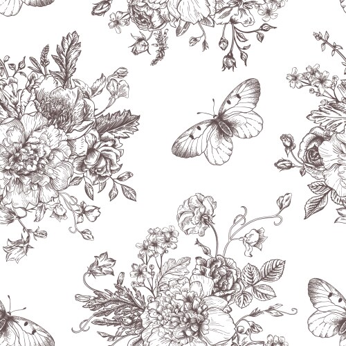 Vintage Floral Pattern - Black Blooms vector image