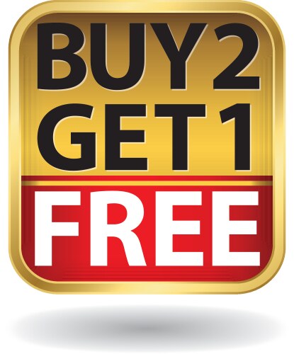 Buy 2 get 1 free golden label with red ribbon vector image