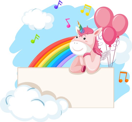 Unicorn on blank banner Vector Image