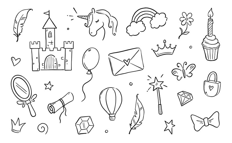 Princess Doodle Set - Cute & Magical Vector Image