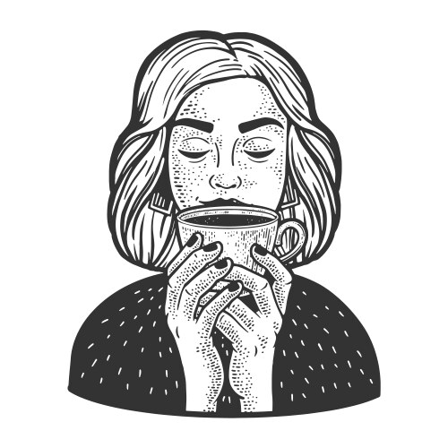 Coffee Cup Sketch - Girl Sniffing Vector Image