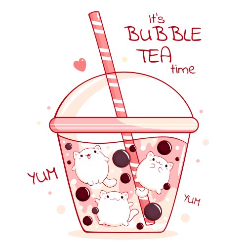 Cute Kitty in Bubble Tea Vector Image