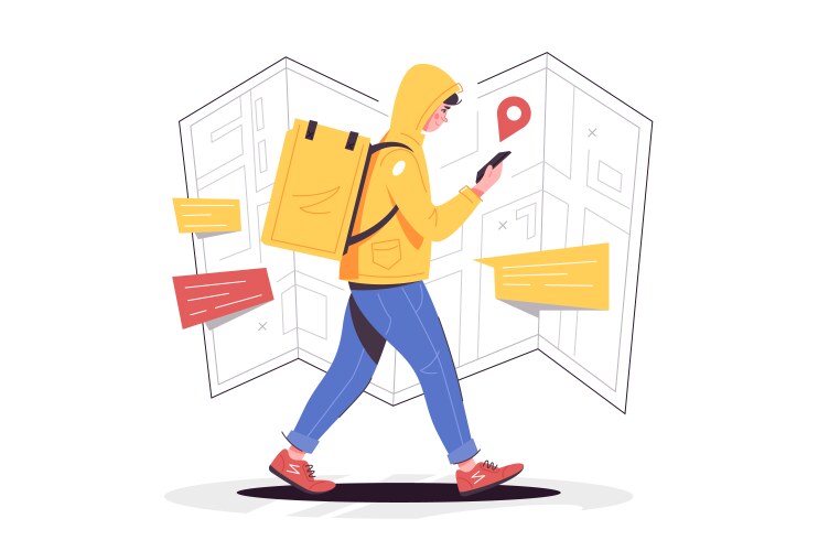 man work as food courier on foot vector image