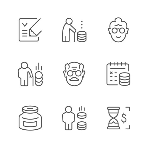 Set line icons retirement or pension vector image