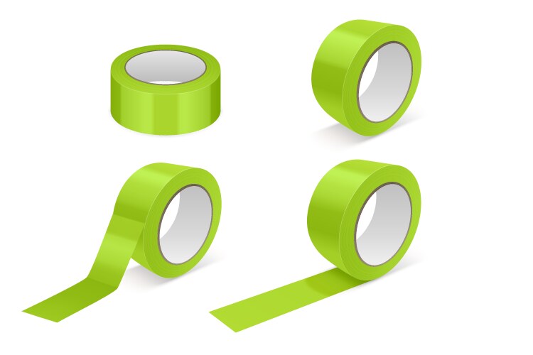 3d realistic glossy green tape roll icon vector