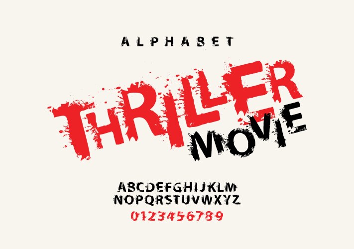 lettering thriller and alphabet letters with blots vector image