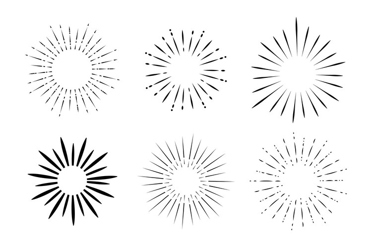 Vintage hand drawn sunburst collection fireworks Vector Image