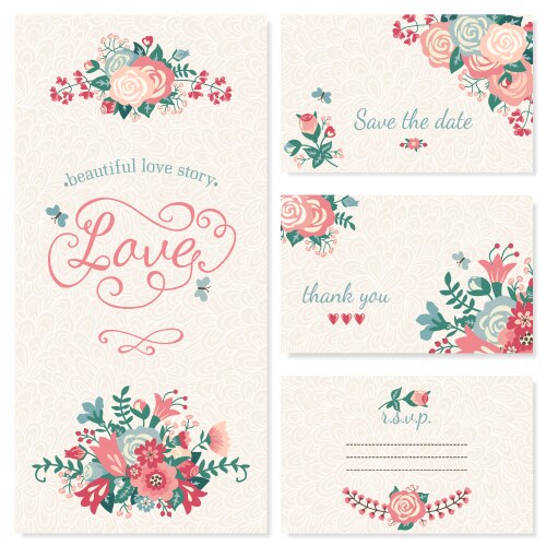 Romantic Floral Wedding Stationery Set Vector Image