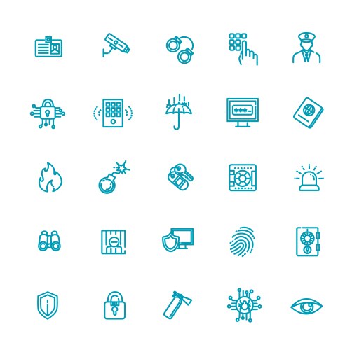 Outline web icon set - security and technology vector image