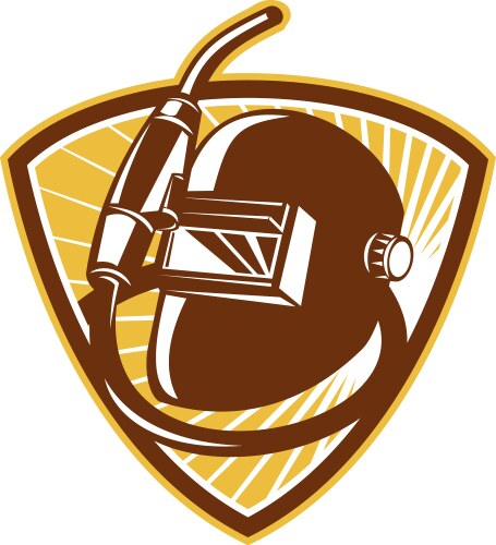 Welder in helmet with a welding machine hand Vector Image