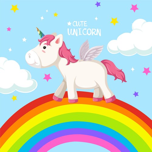 A unicorn on rainbow template Vector Image