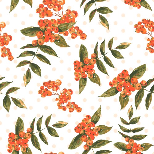 Rowan Berry Watercolor Seamless Pattern Vector Image