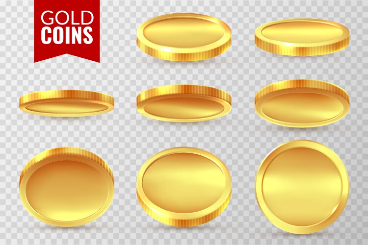 Gold coins set realistic golden coin money cash vector image