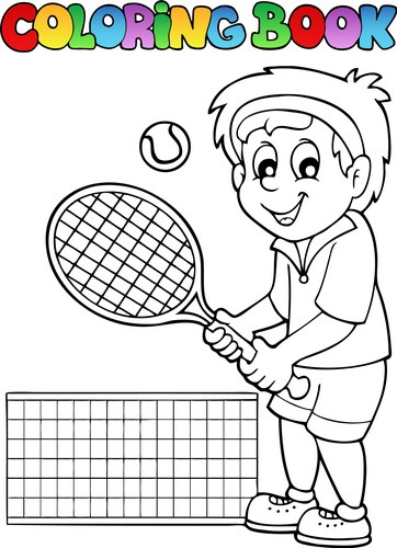 Cartoon Tennis Player Coloring Page Vector Image