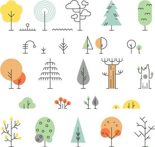 Tree thin line icons set Royalty Free Vector Image