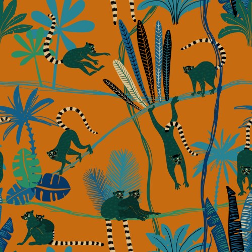 Seamless exotic pattern with tigers in jungle Vector Image
