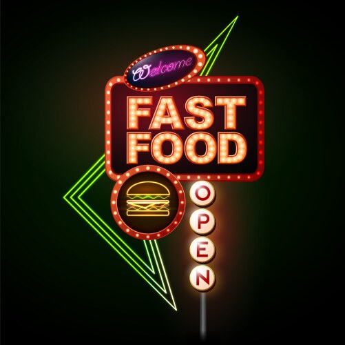 Retro Neon Fast Food Sign Vector Image