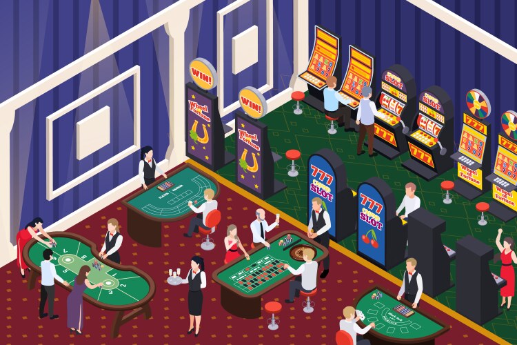 Inside casino isometric composition vector image